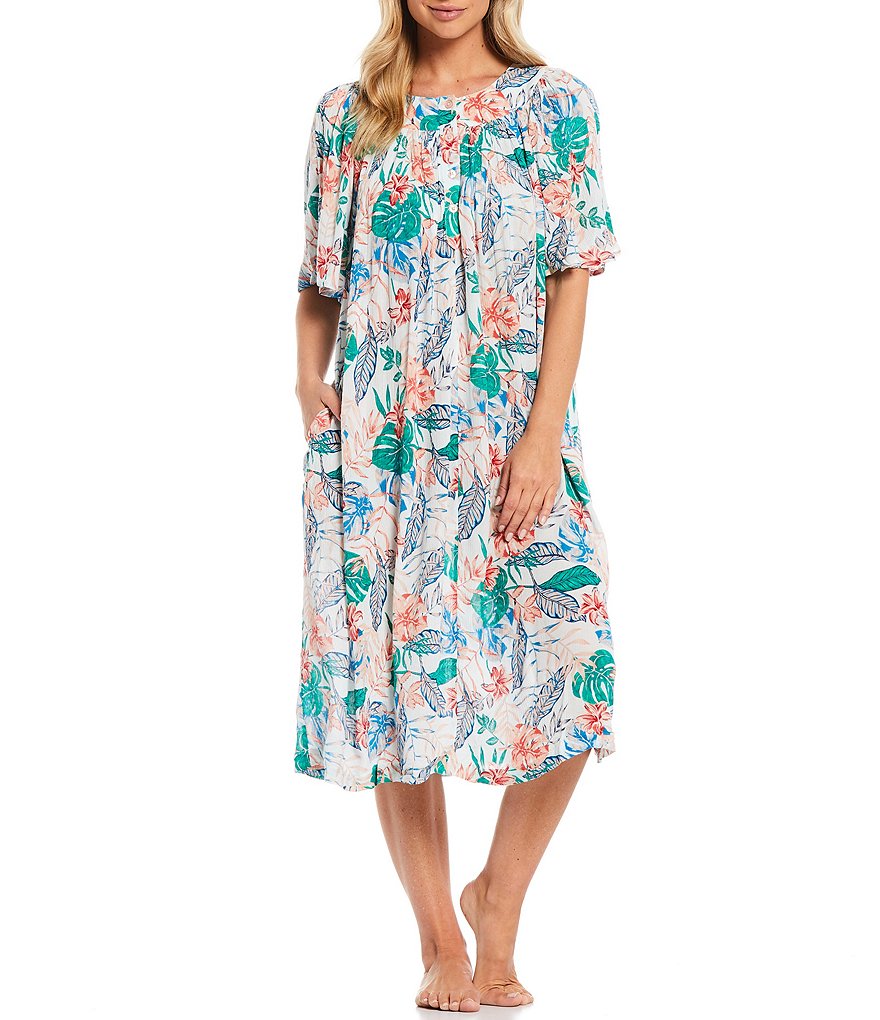 Go Softly Tropical Floral Printed Crinkled Woven Patio Dress