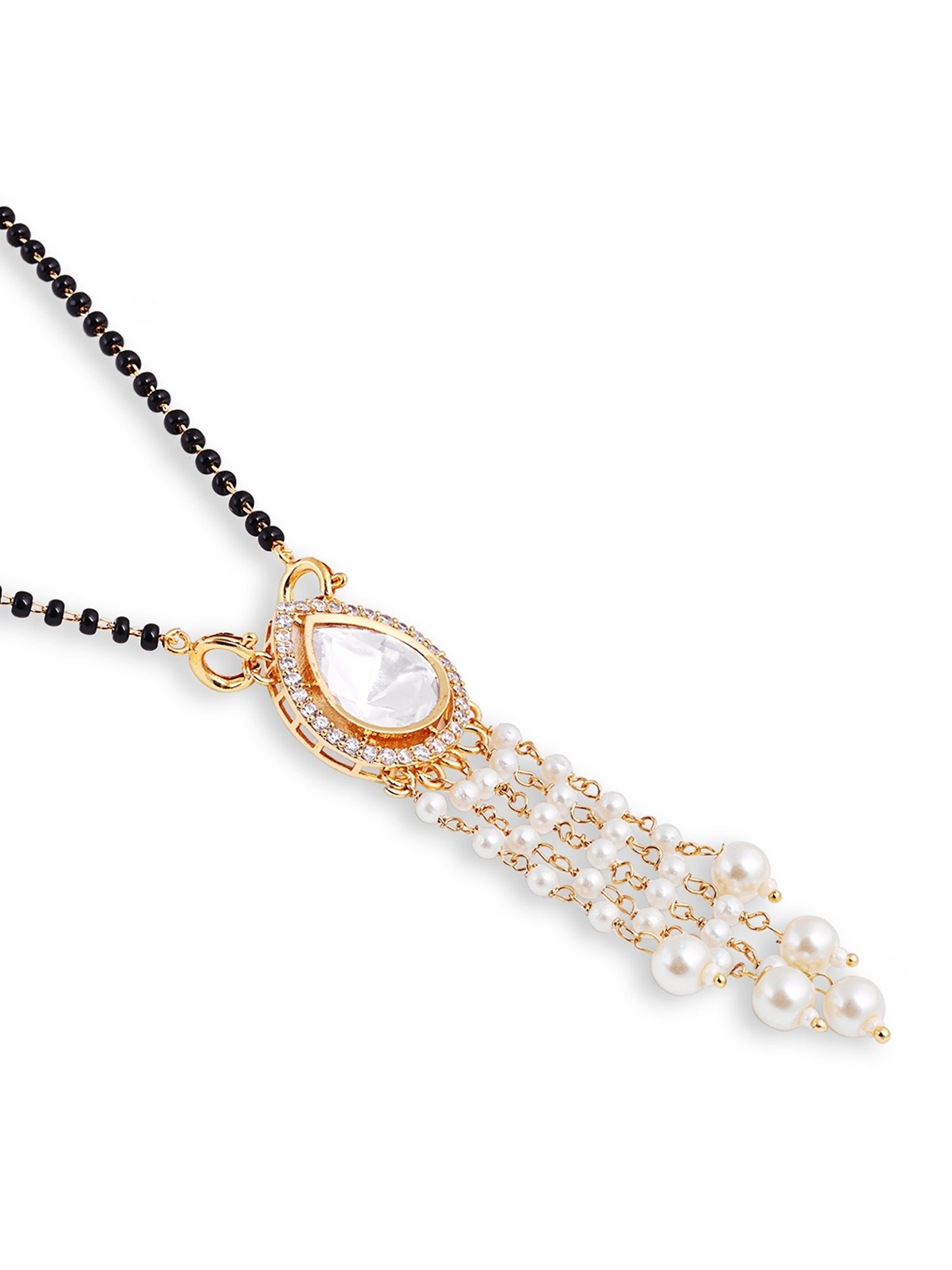 Abdesigns Gold-Plated American Diamond & Black Beaded Mangalsutra