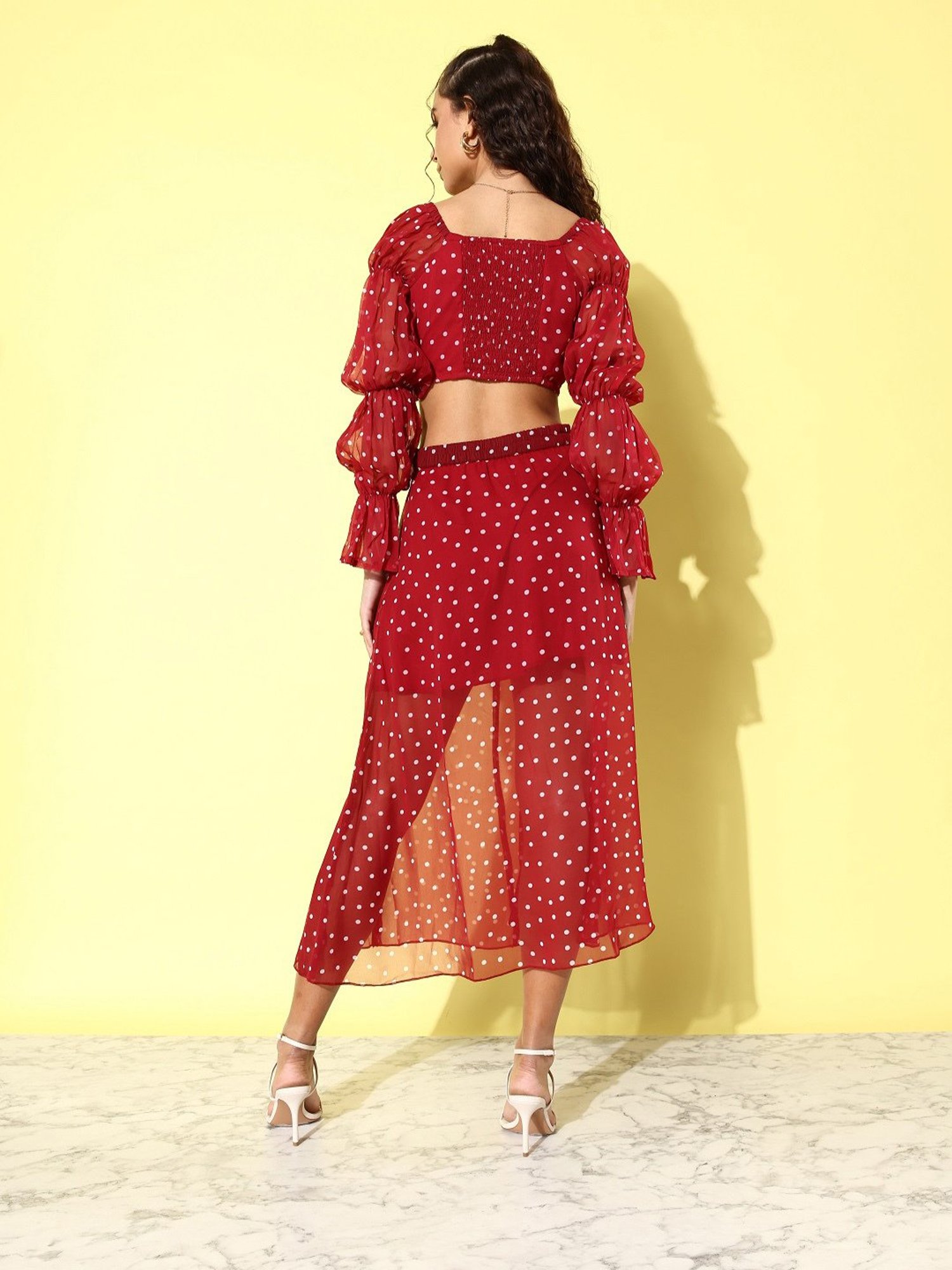 Anvi Be Yourself Red Polka Dots Crop Top Skirt Set