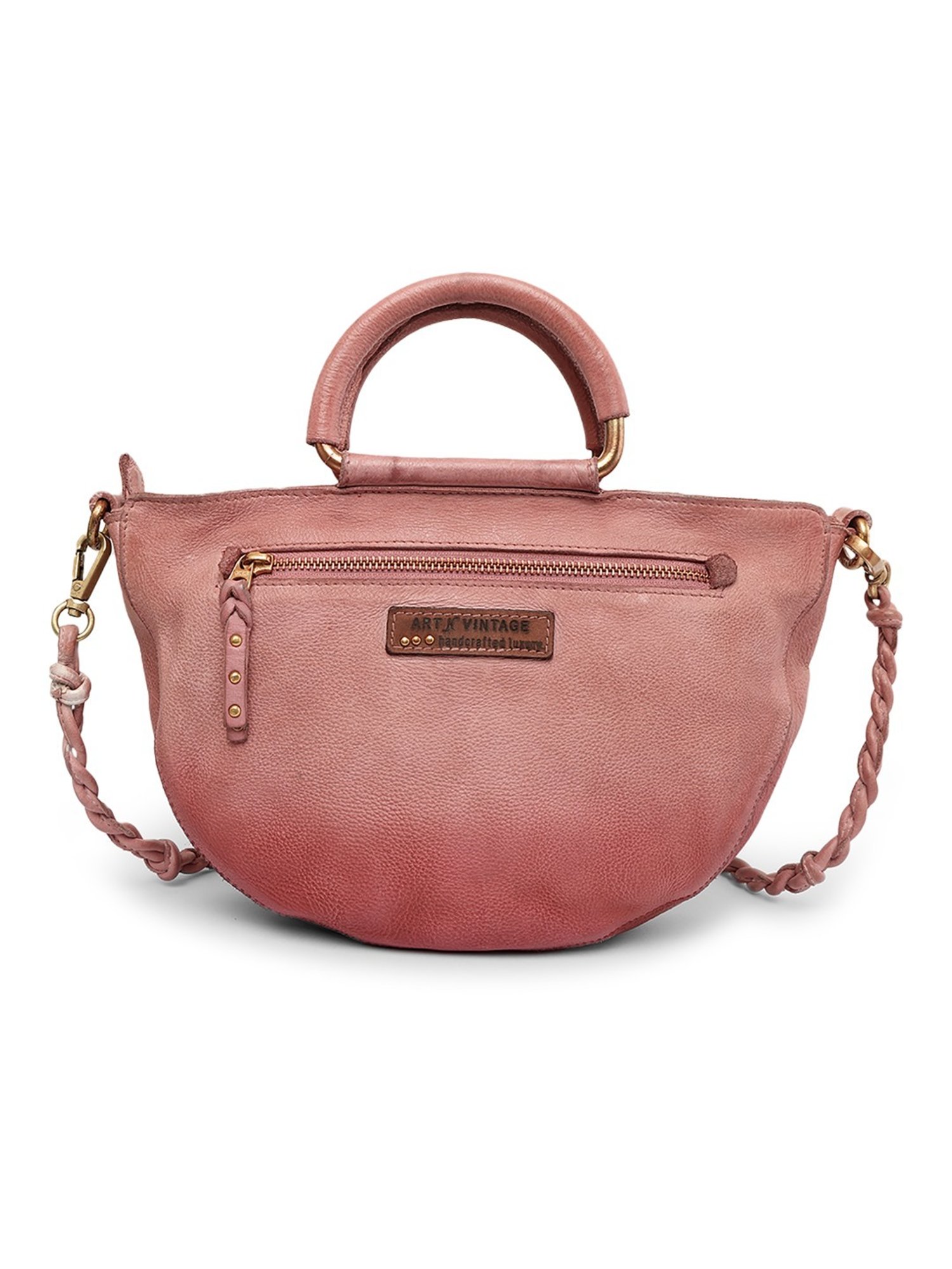 Art N Vintage Roseate Rose Pink Leather Floral Medium Handbag