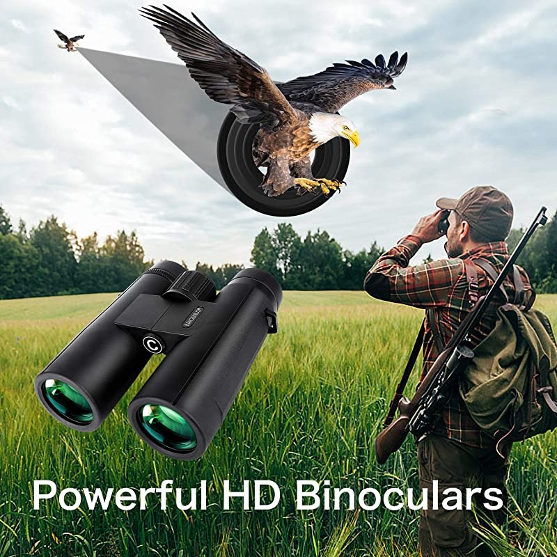 10x42 Roof Prism Binoculars with Clear Weak Night Vision, HD Professional Compact Binoculars for Bird Watching Hunting Travel Outdoor Sports Games and Concerts with BAK4 Prism FMC Lens