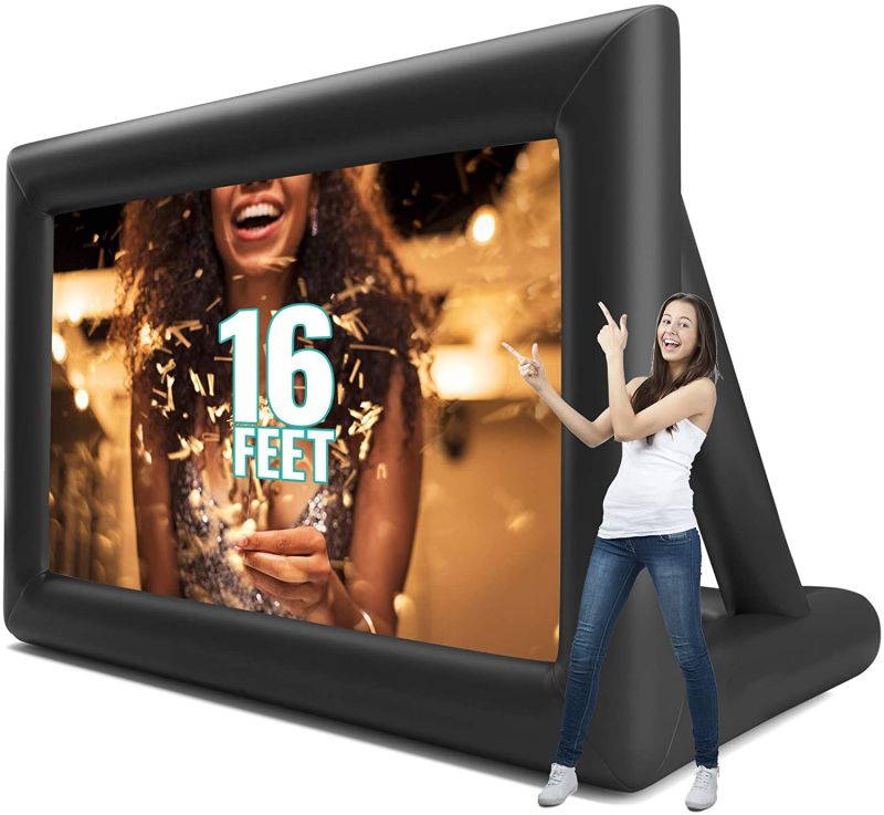 Jumbo 16 Feet Inflatable Outdoor and Indoor Theater Projector Screen - Includes Inflation Fan, Tie-Downs and Storage Bag - Supports Front and Rear Projection
