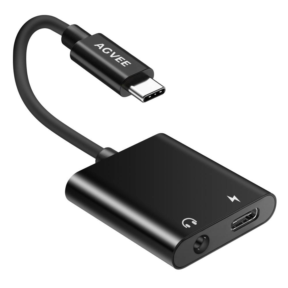 AGVEE 2-in-1 USB-C to 3.5mm Jack Microphone Headphone Adapter, Type-C Mic AUX Earbud Splitter, USBC Audio Earphone Converter, PD Charging Dongle for Samsung S21 S20 Note 20/10, iPad Pro, Pixel, White