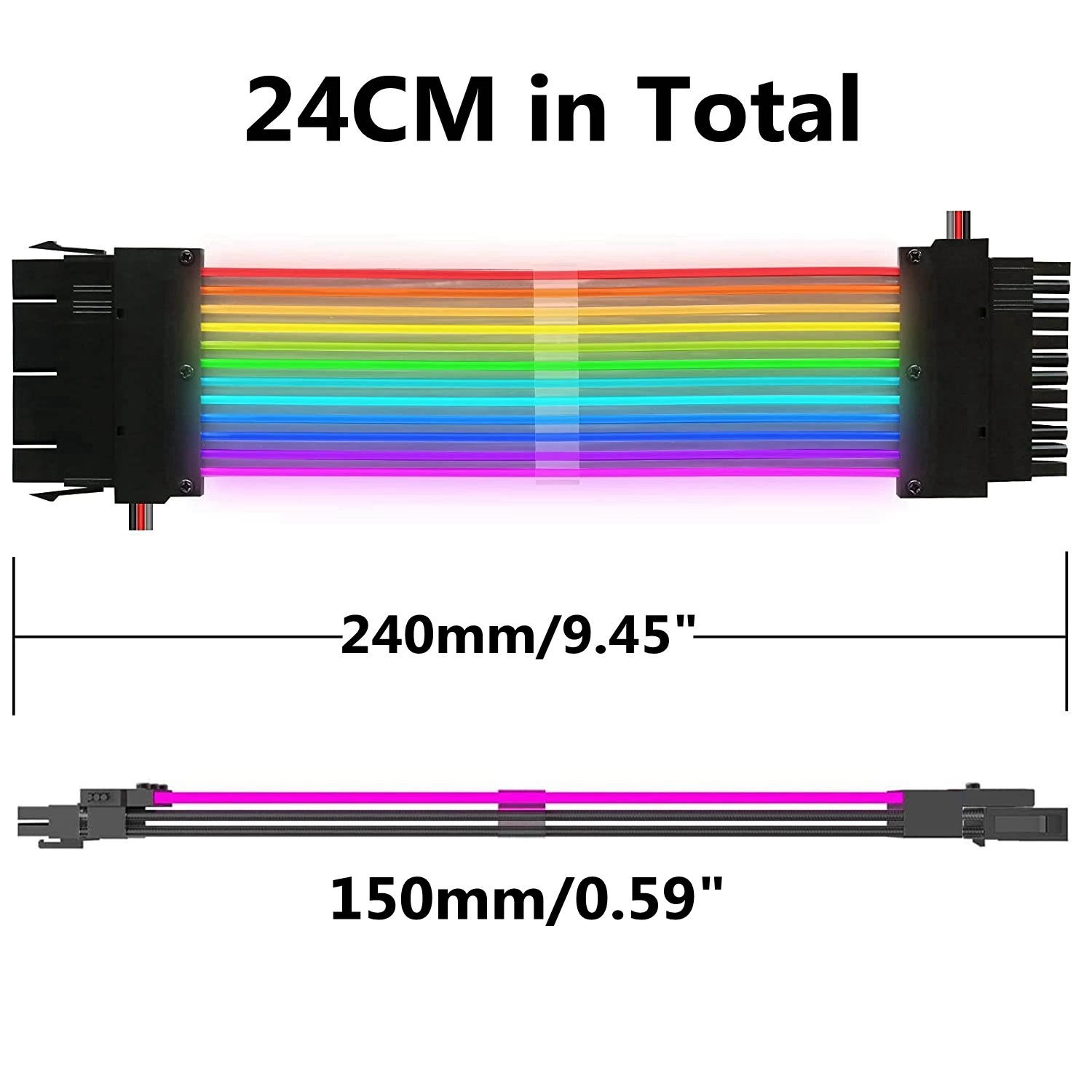 UKCOCO Power Supply Sleeved Cable, 24 Pin ATX ARGB Cable Extension Kit 16AWG, 5V 3Pin Synchronized PSU Cable for RGB Software from All Major Motherboard Cable Management