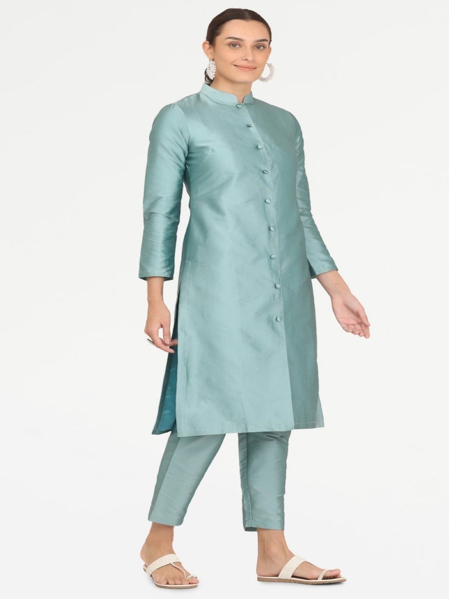 Kaanchie Nanggia Blue Taffeta Jacket with Pant