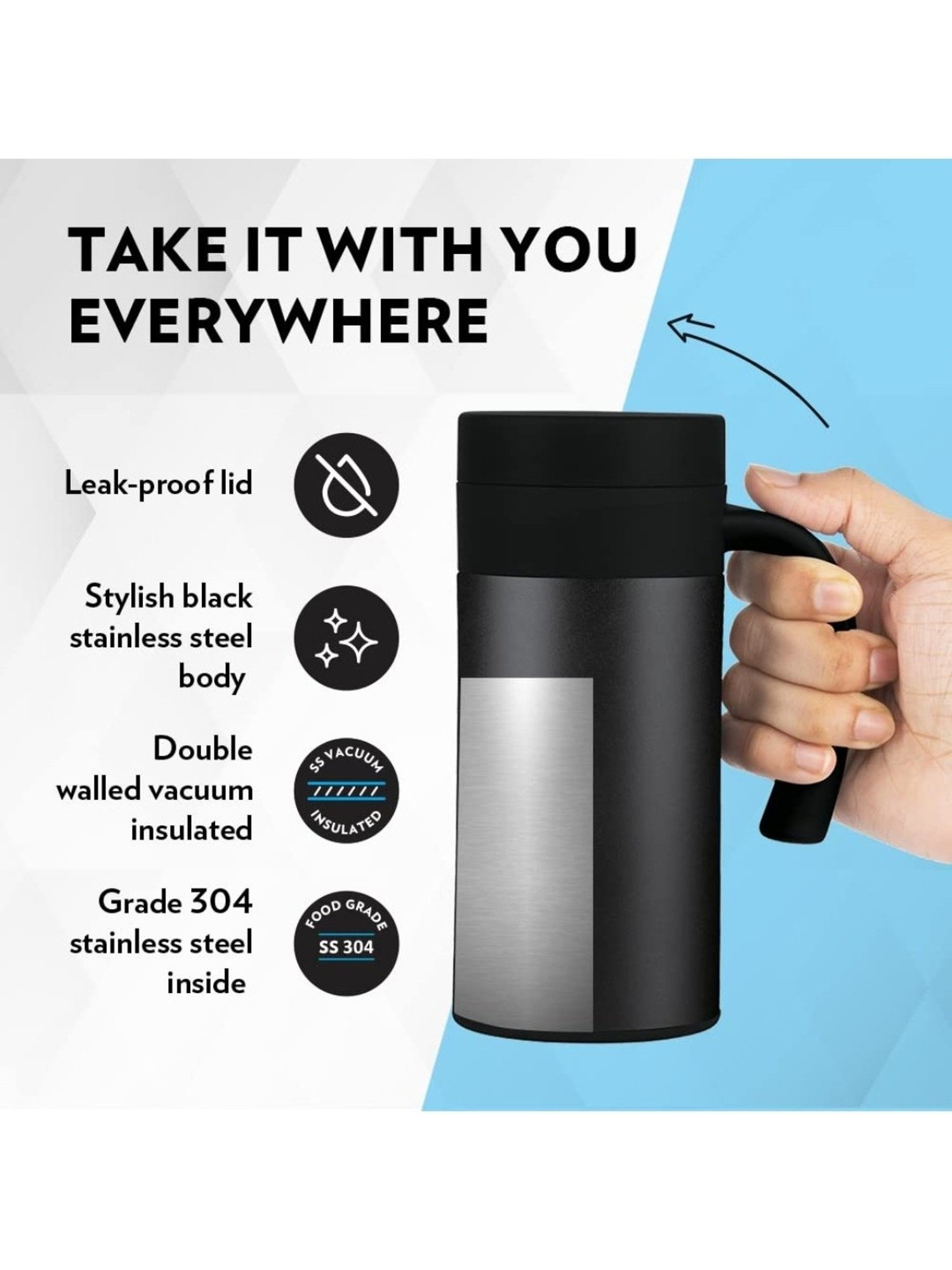 Borosil Black Insulated Coffee Mug 400 ml