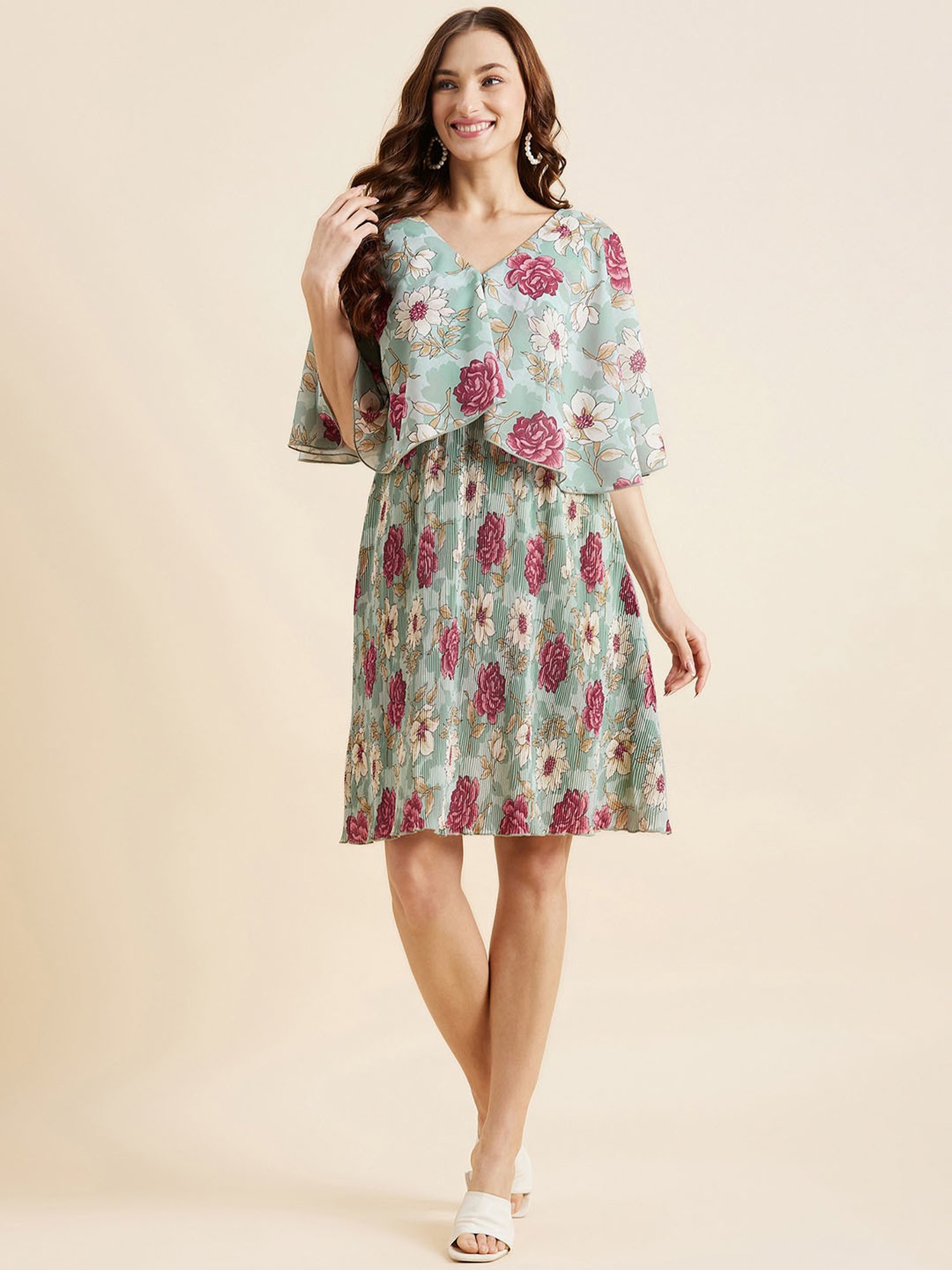PANIT Green Floral Print Ethnic Dress