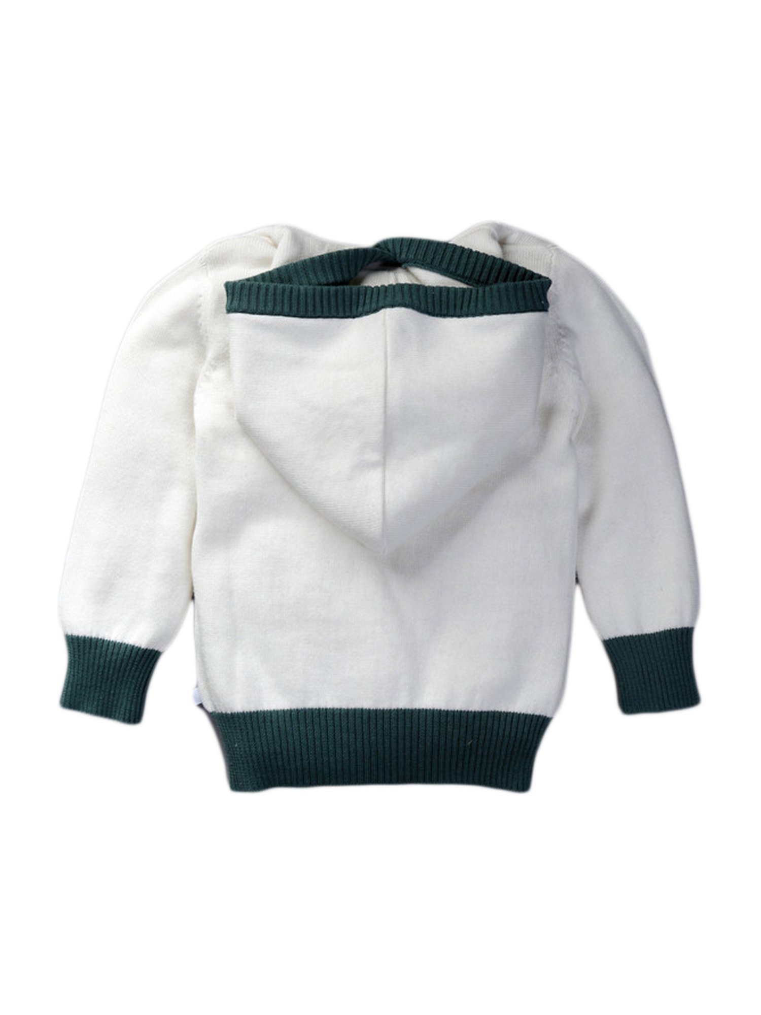 Pranava Kids White Cotton Color Block Pattern Hooded Sweater
