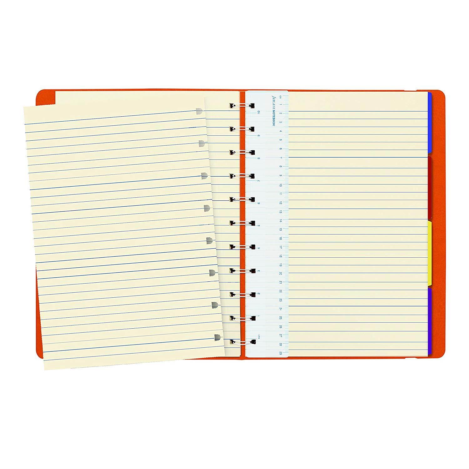 FILOFAX REFILLABLE NOTEBOOK CLASSIC, 10.8" x 8.5" Orange - Elegant leather-look cover with moveable pages - Elastic closure, index, pocket and page marker (B115104U)