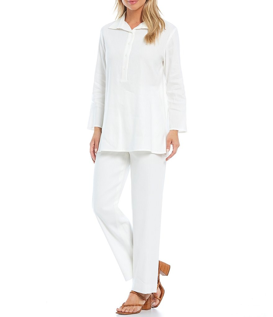 Preston & York Nellie Long Sleeve Point Collar Linen Tunic