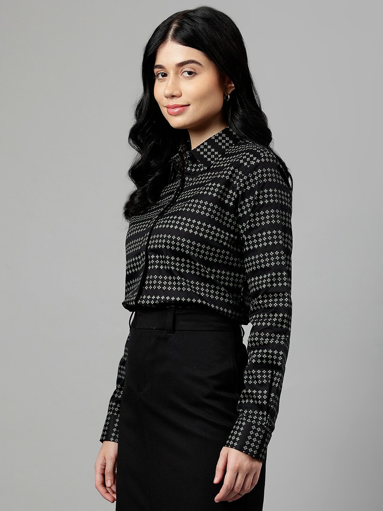 Hancock Black Cotton Printed Shirt