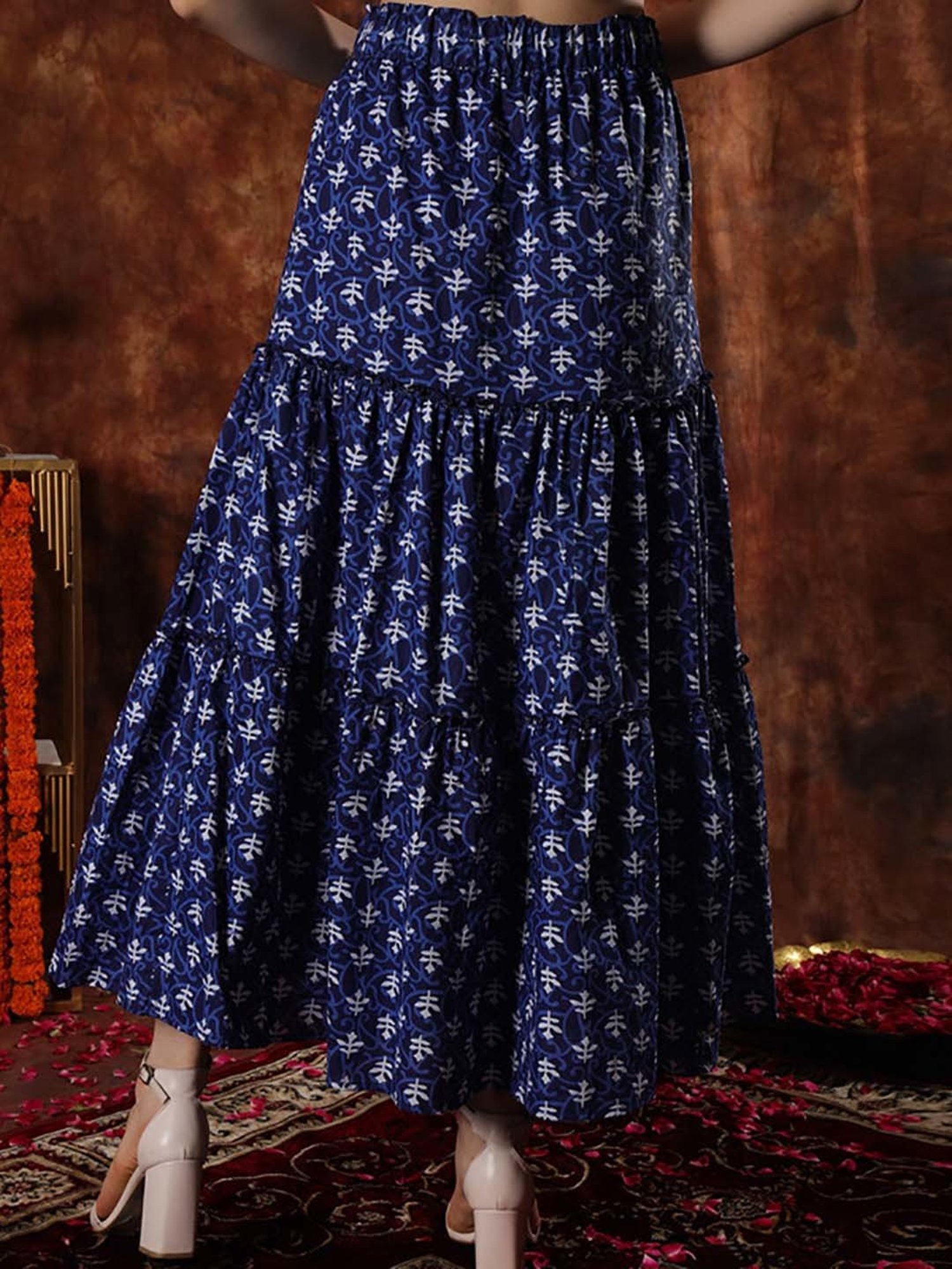 NEUDIS Navy Floral Print Maxi Skirt