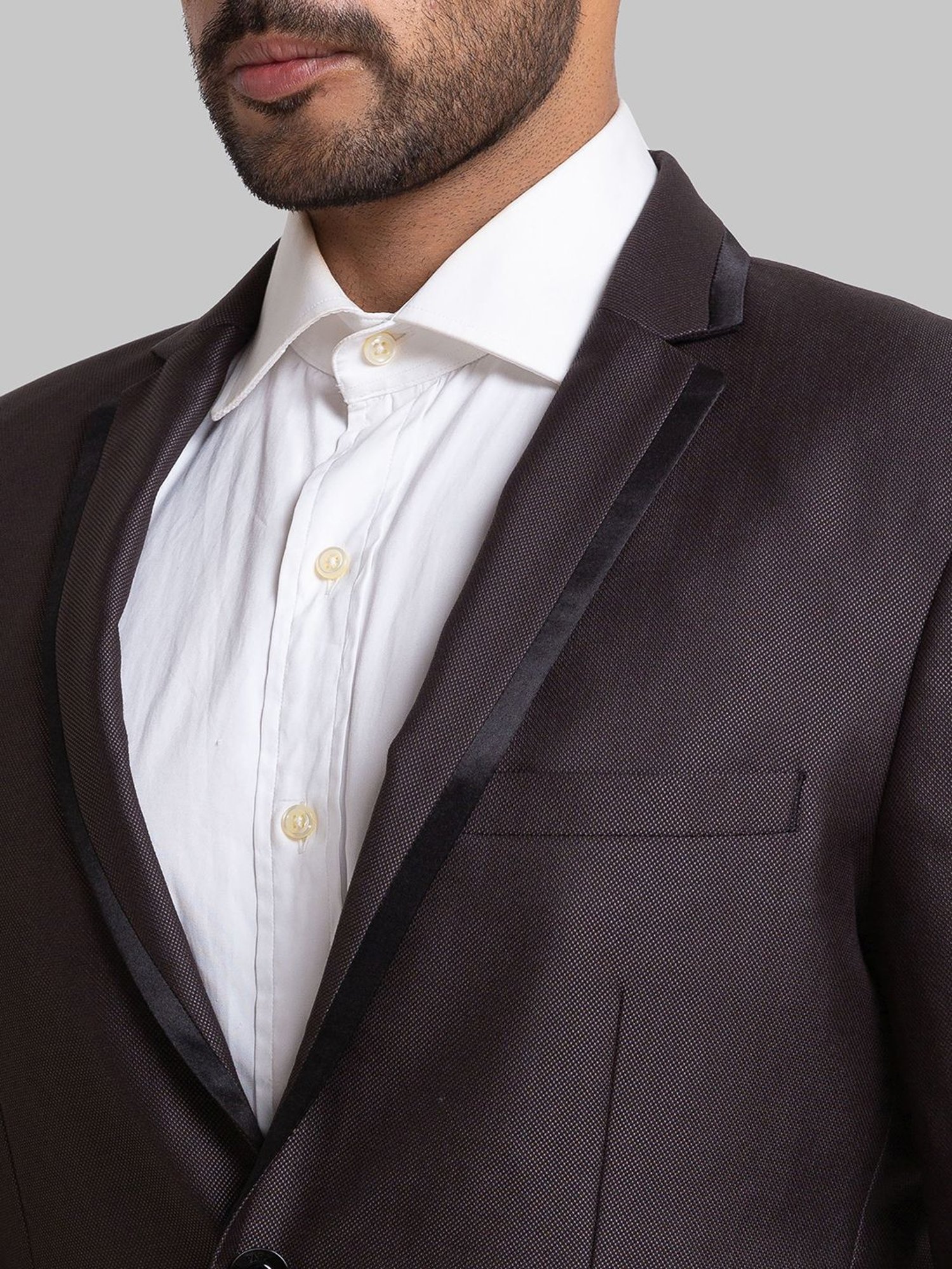 Parx Grey Regular Fit Self Pattern Two Piece Suit