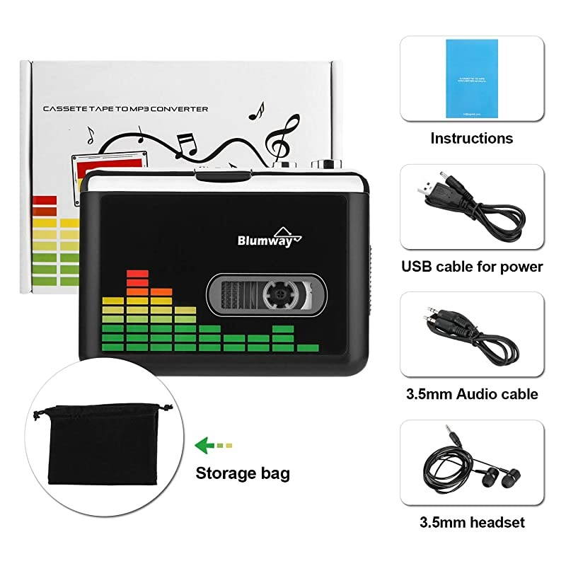 Cassette to MP3 Converter  Portable Cassette Recorder Player Audio Music Cassette Tape to Digital Converter Player with Earphone No Need Computer