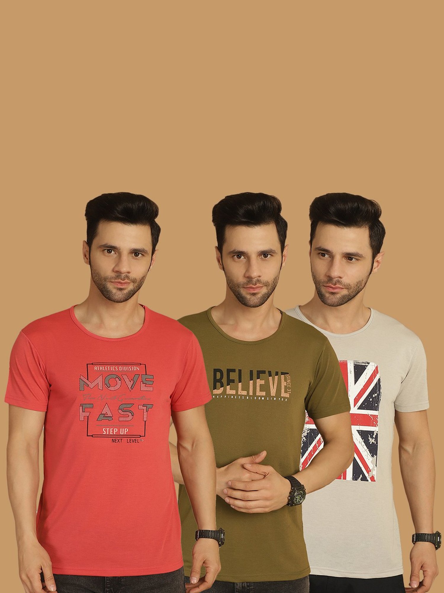 Vimal Jonney Multicolor Regular Fit Printed Crew T-Shirt - Pack of 3