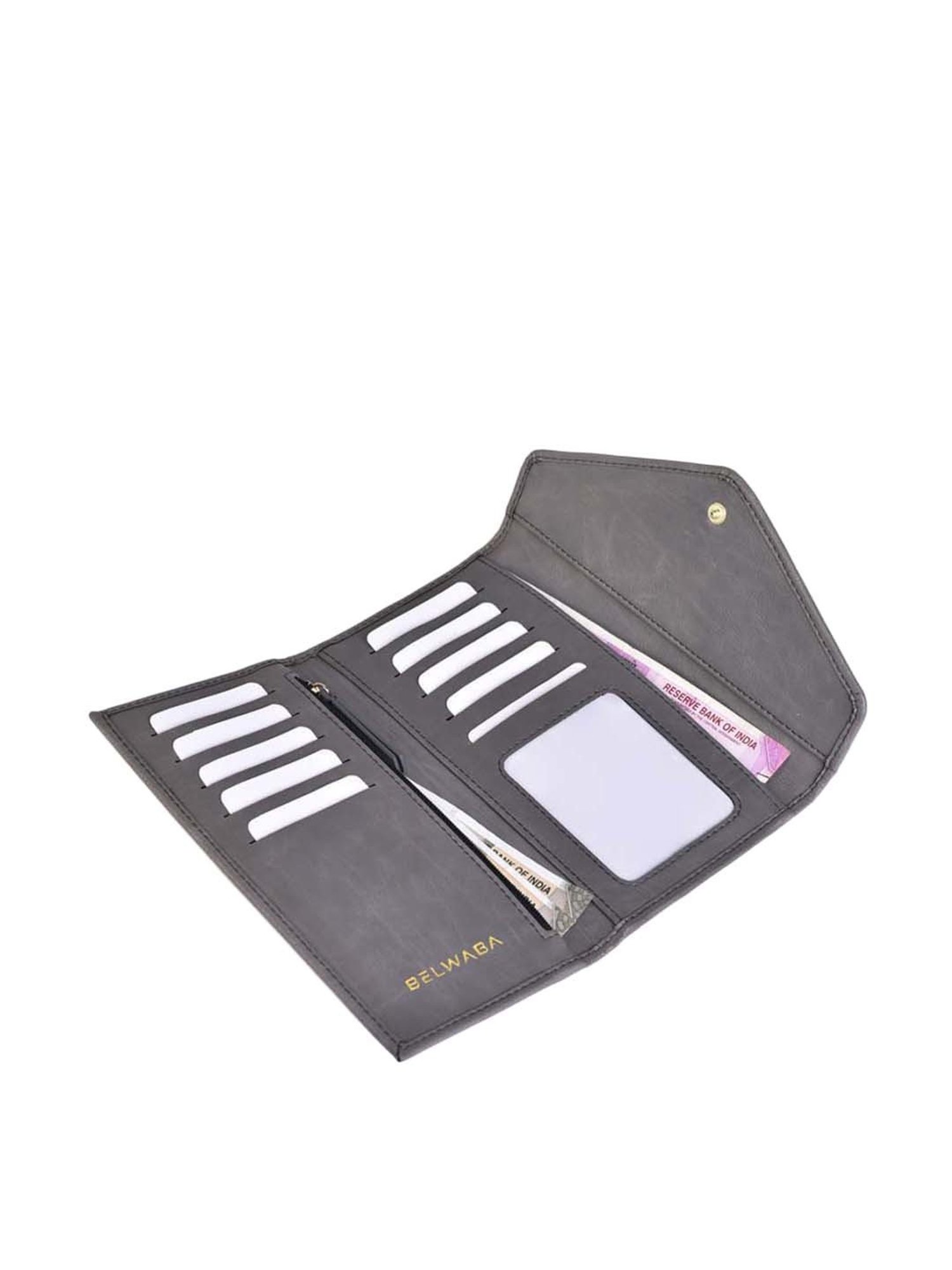 BELWABA Grey Color Block Tri-Fold Wallet for Women