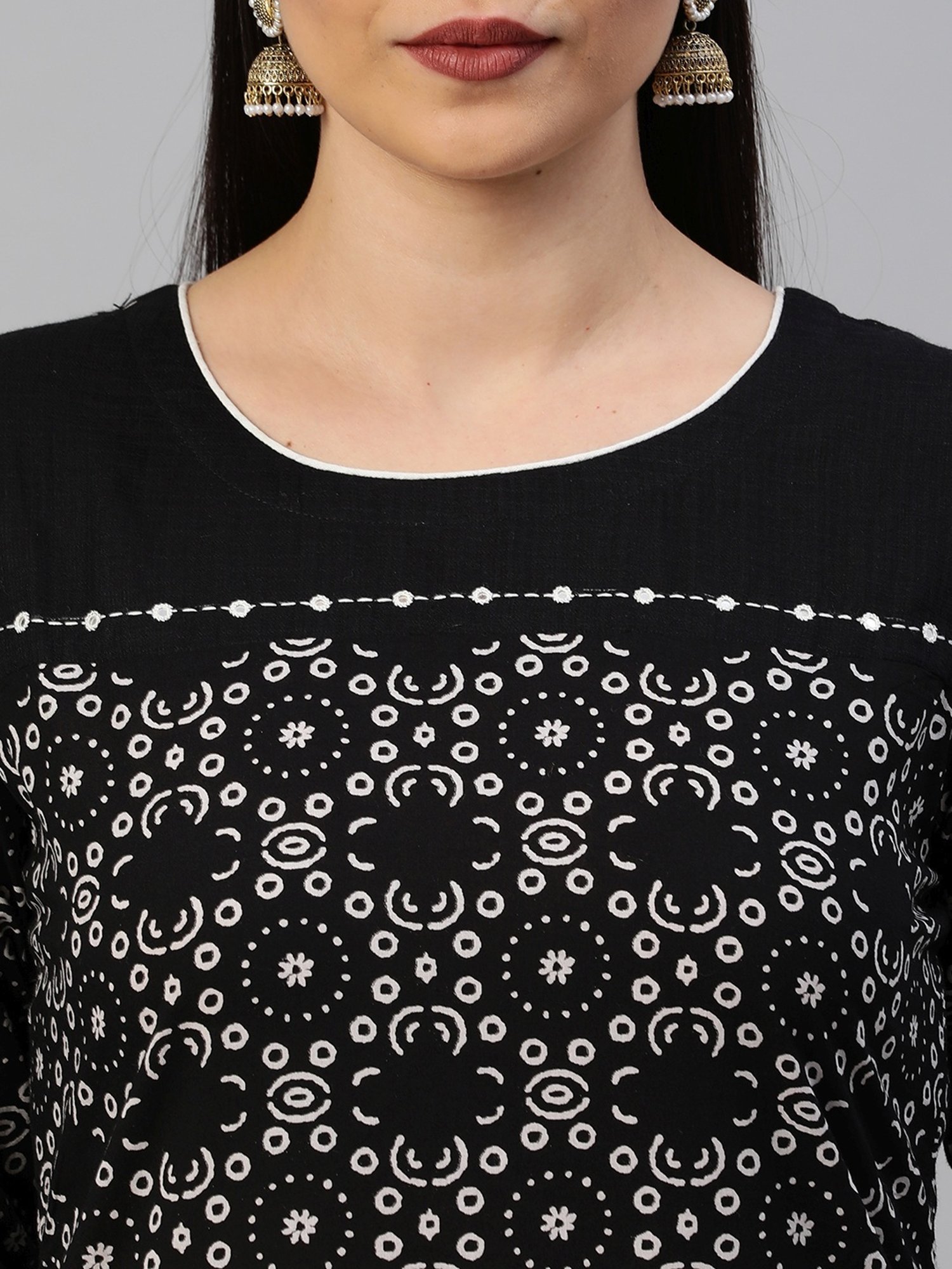 Kami Kubi Black Cotton Printed Straight Kurta