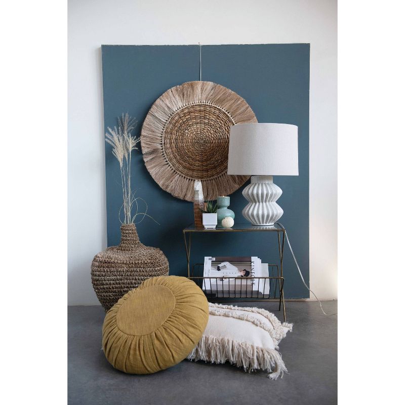 28" Round Handwoven Rattan and Abaca Wall Art with Fringe Brown - 3R Studios