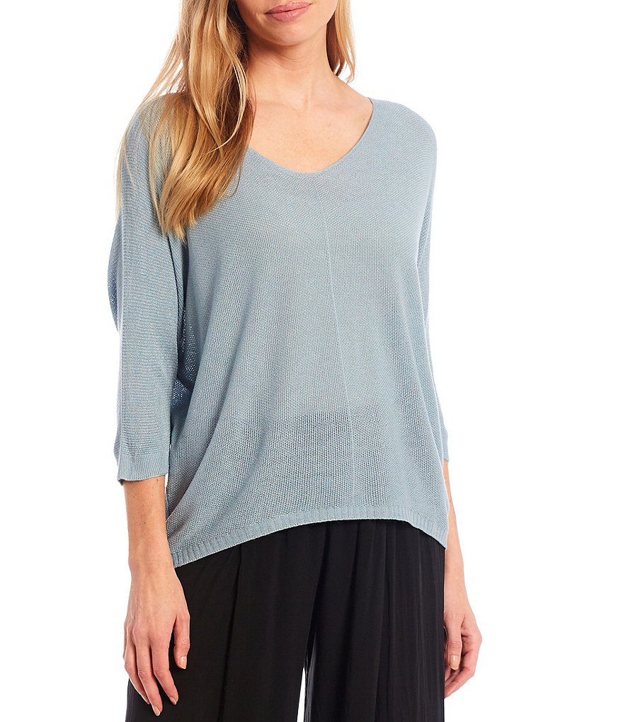 M Made In Italy Elbow Sleeve V-Neck Knit Top