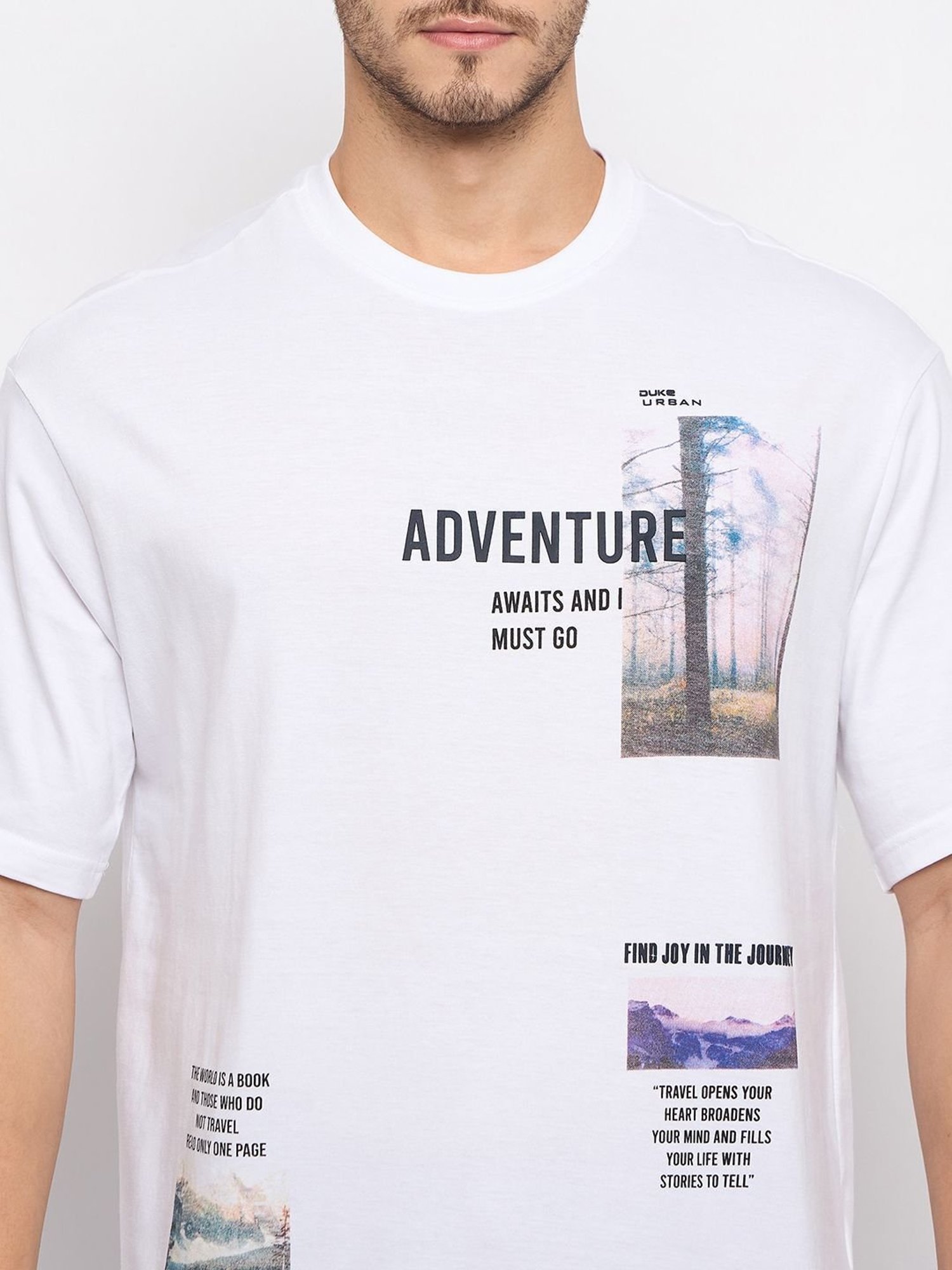 Duke White Loose Fit Printed T-Shirt