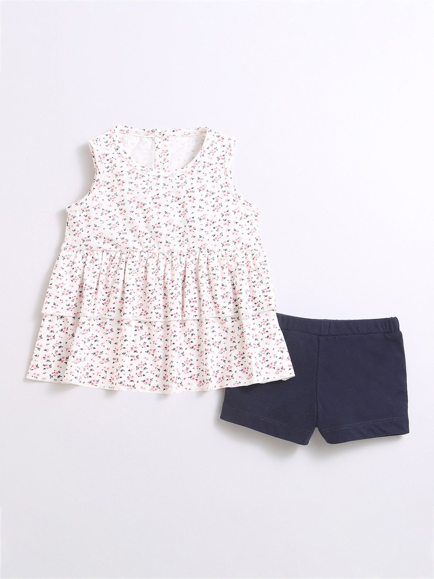 Nino Bambino Kids White & Navy Floral Print Top with Shorts