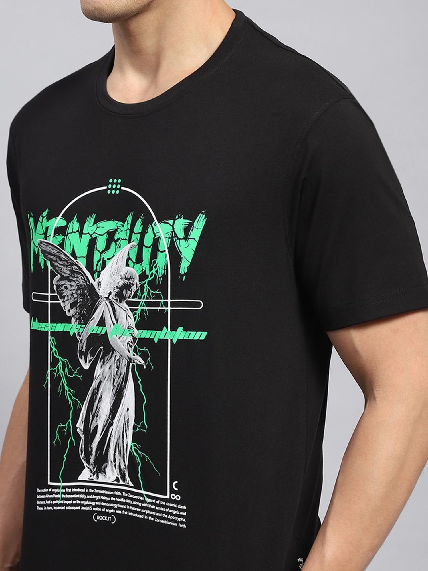 Rock.it Black Cotton Regular Fit Printed T-Shirt