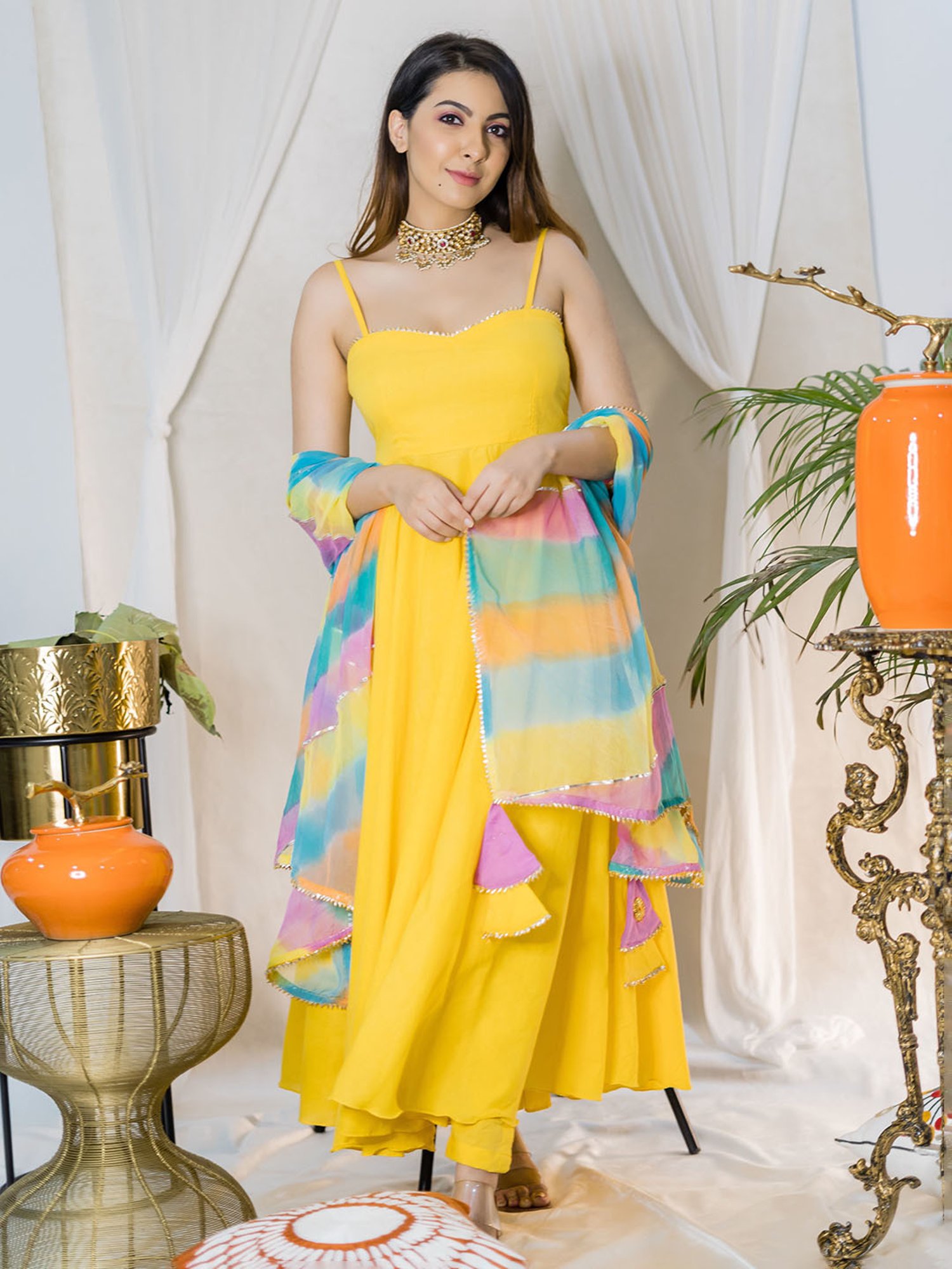 AACHHO Yellow Starburst Leheriya Suit Set