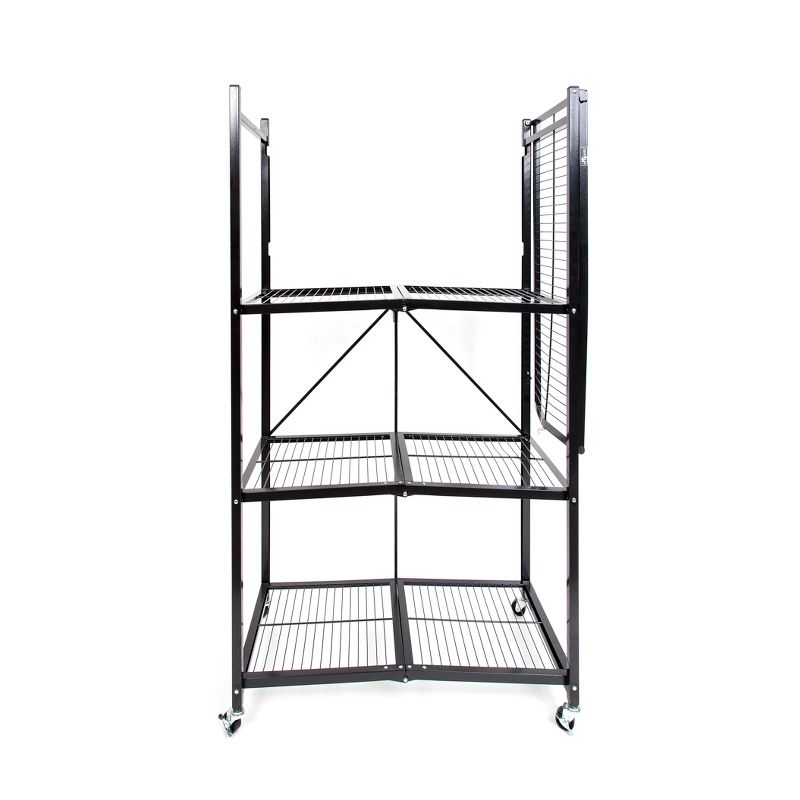 Origami Wheeled 4-Shelf Folding Steel Wire Shelving, Black, 2 Pack (21"x36"x60")