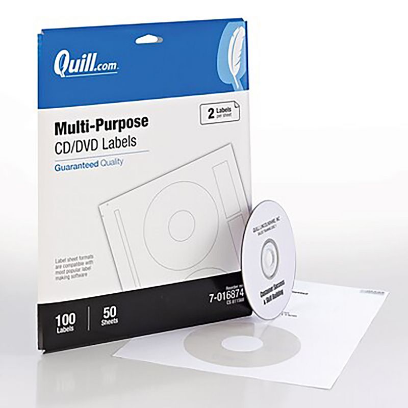 Quill Brand Laser/Inkjet CD/DVD Labels; WE, 8-1/2x11", 2 Labels/Sheet 16874