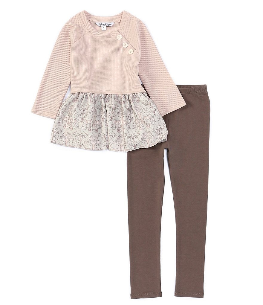 Pippa & Julie Little Girls 2T-6X Raglan Long-Sleeve Side-Button Peplum Top & Solid Leggings Set