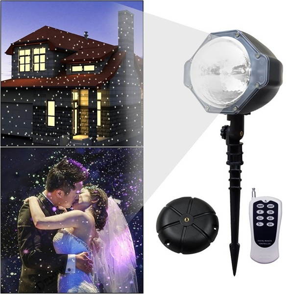 8W Snow Falling Moving Remote Control LED Projector Stage Light Christmas Outddor Garden Party Lamp  EU Plug