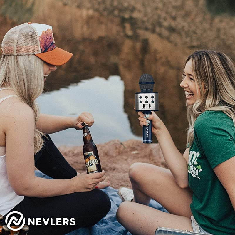 Karaoke Microphone with Wireless Bluetooth Speaker and Recording Options, Easy to Use Portable Handheld Karaoke Machine for Kids and Adults - Navy Blue - Great for Father's Day