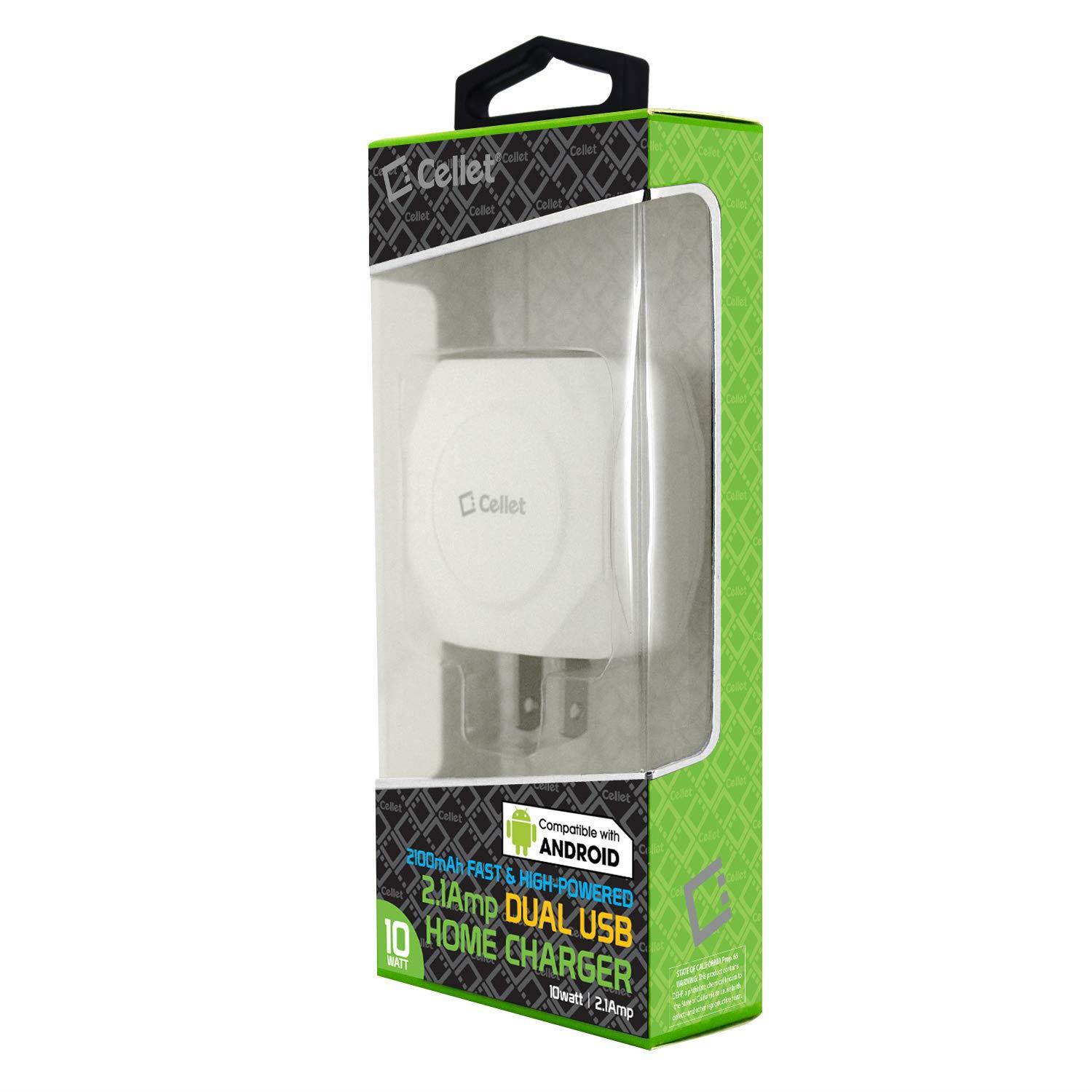 Cellet Dual USB Home Charger, 10 Watt / 2.1 Amp Wall USB Home Charger Compatible to Amazon Kindle, Amazon Fire Tablets, eReaders and Echo Dot, Paperwhite, Oasis (Cable Sold Separately) (White)