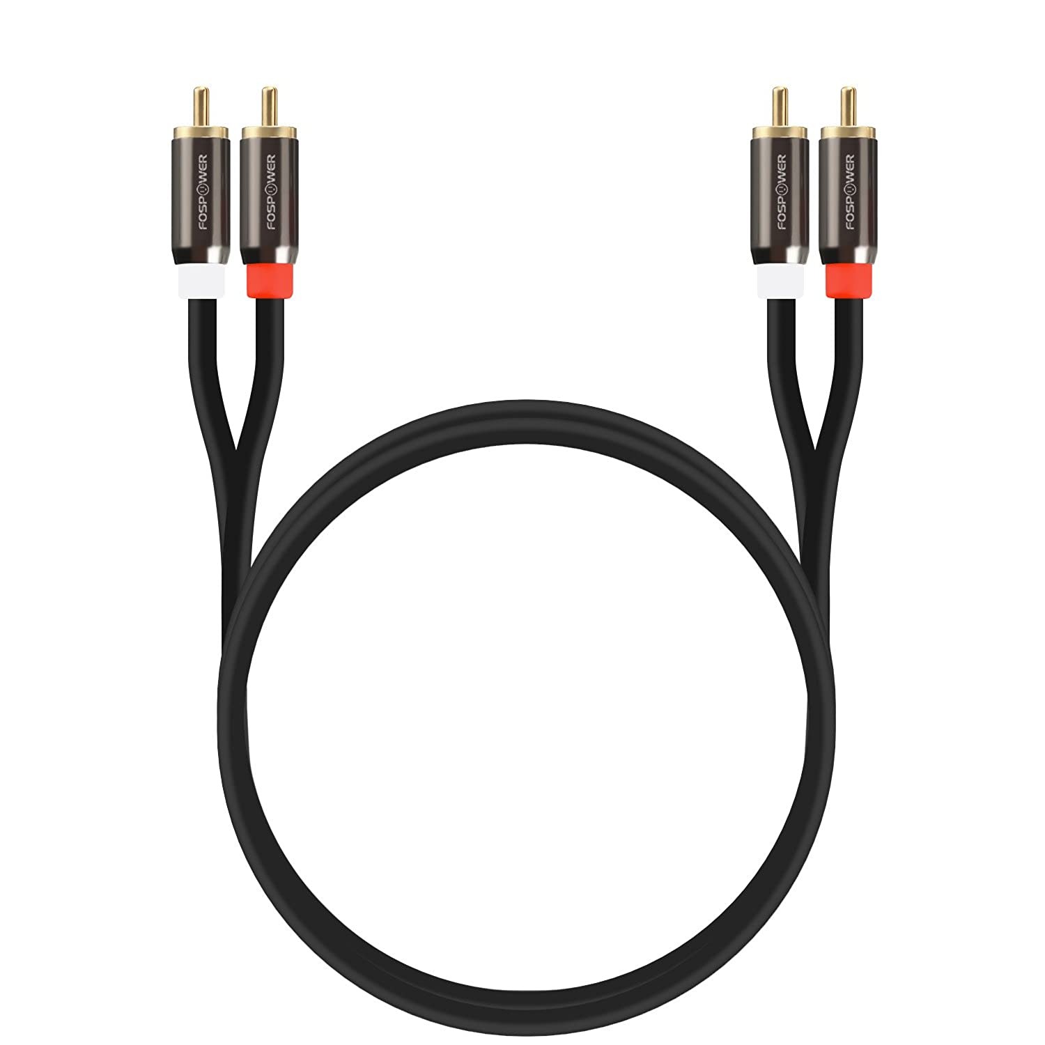 FosPower (25 Feet) 2 RCA M/M Stereo Audio Cable [24K Gold Plated | Copper Core] 2RCA Male to 2RCA Male [Left/Right] Premium Sound Quality Plug