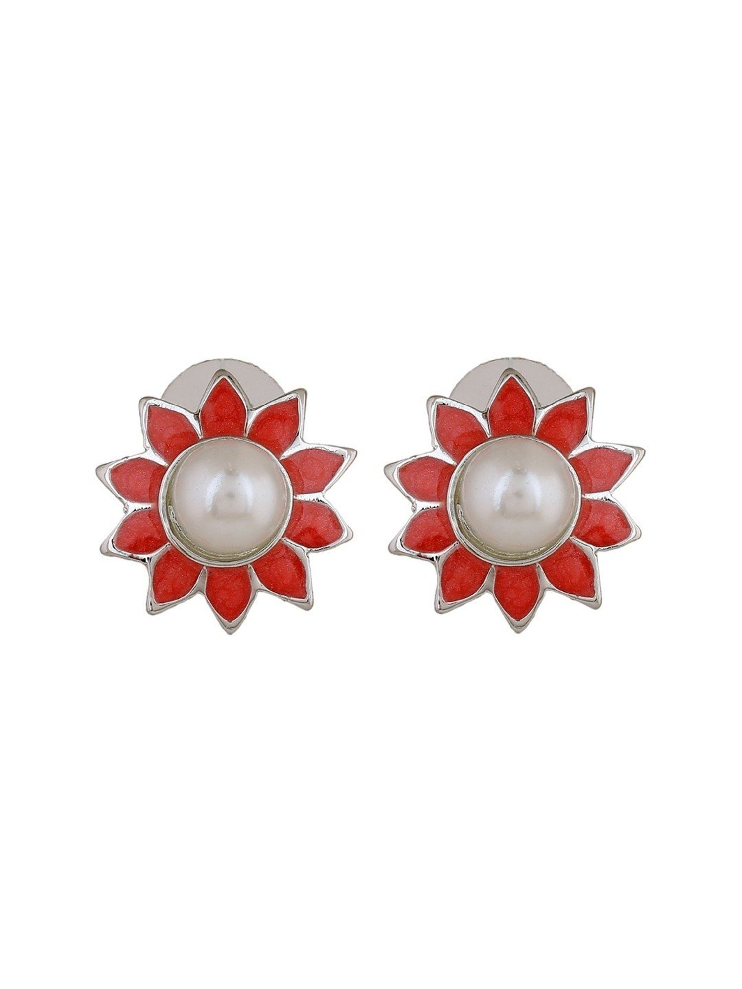 Estele Rhodium-Plated Dazzling Pearl Stud Earrings