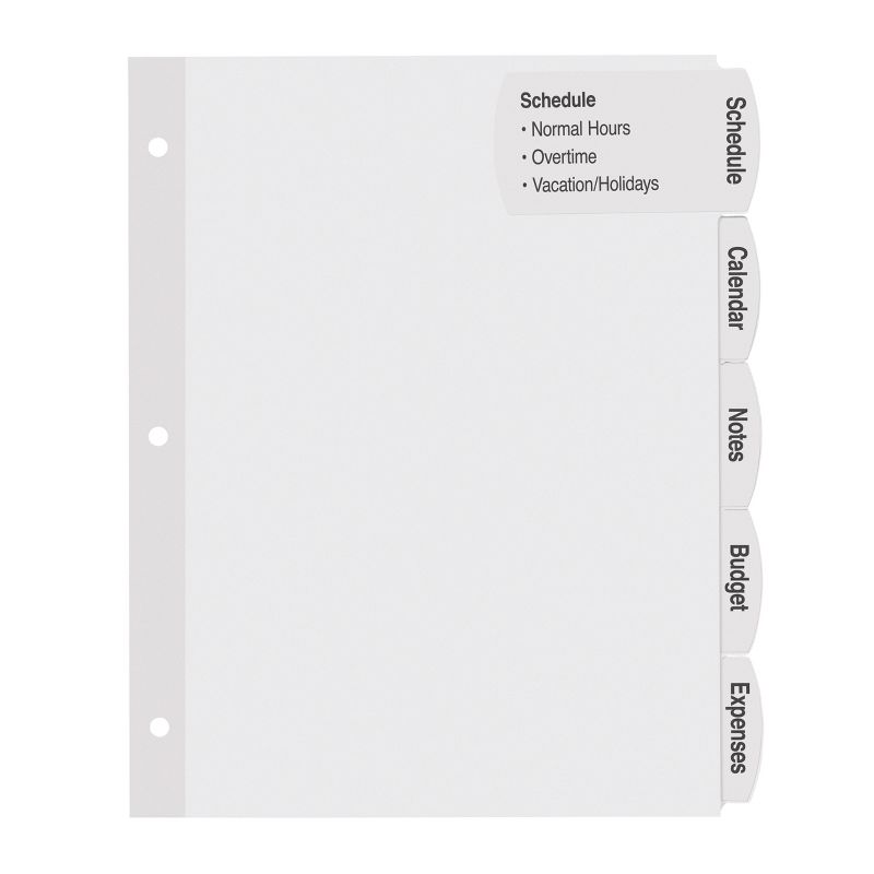 Avery 5ct Printable White Label Big Tab Divider Set