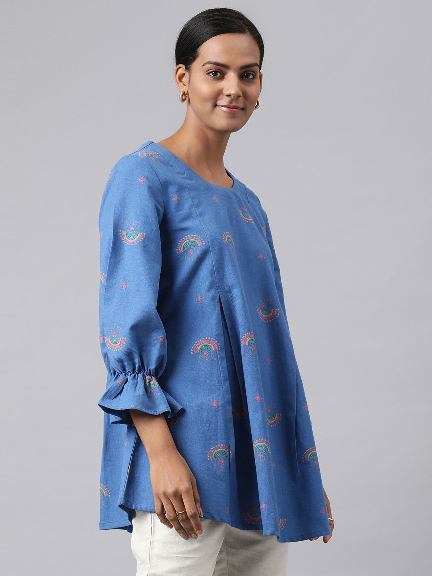Fabindia Blue Cotton Printed Tunic