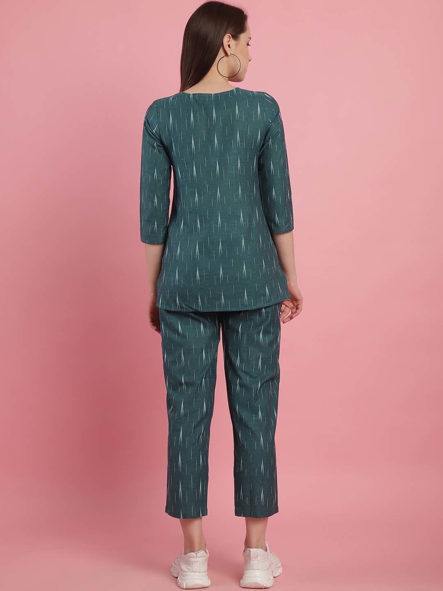 Prakrti Green Cotton Printed Top Pant Set