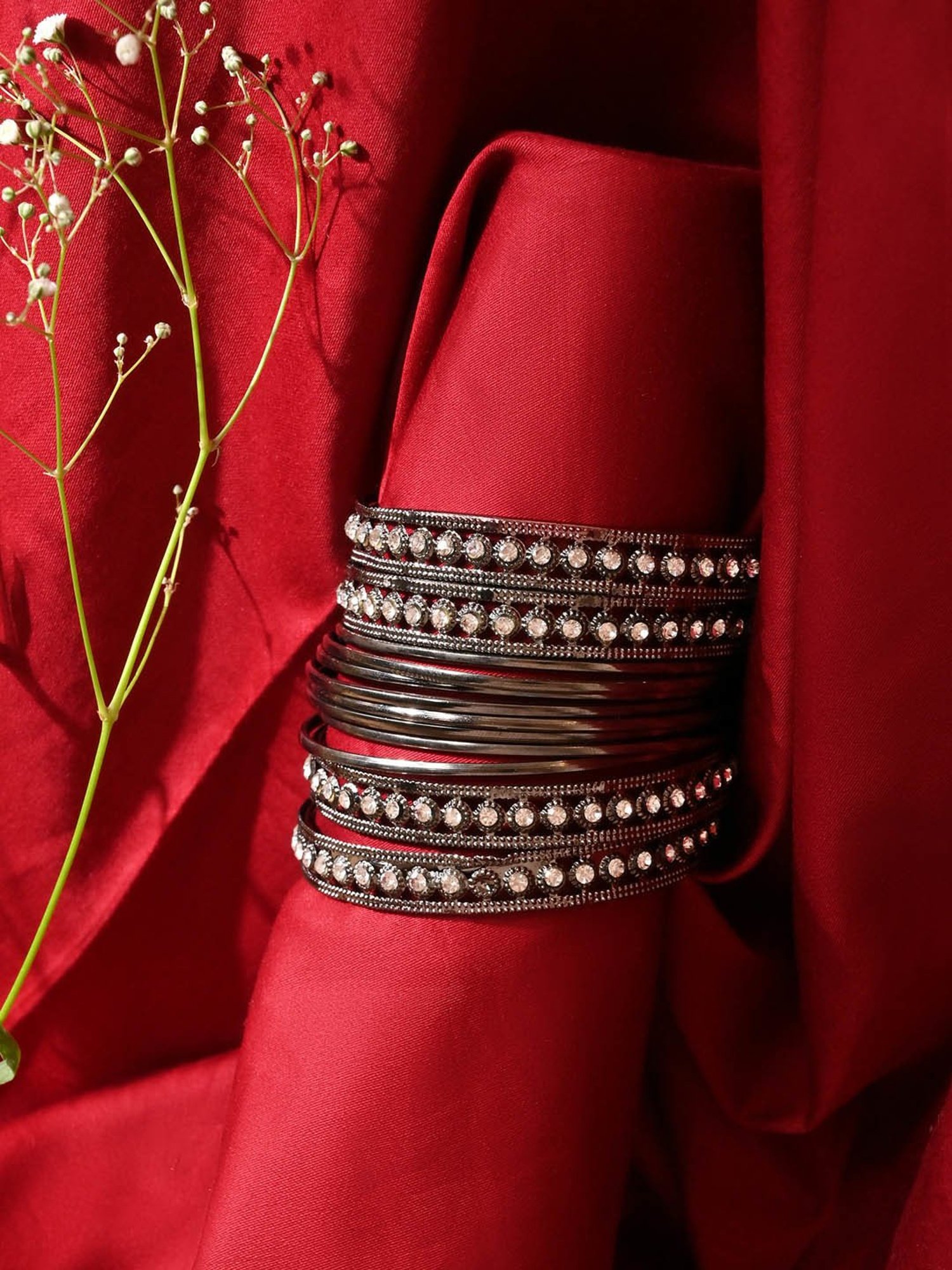 Fida Oxidized Silver-Plated Bangle Set of 12 - 2.8