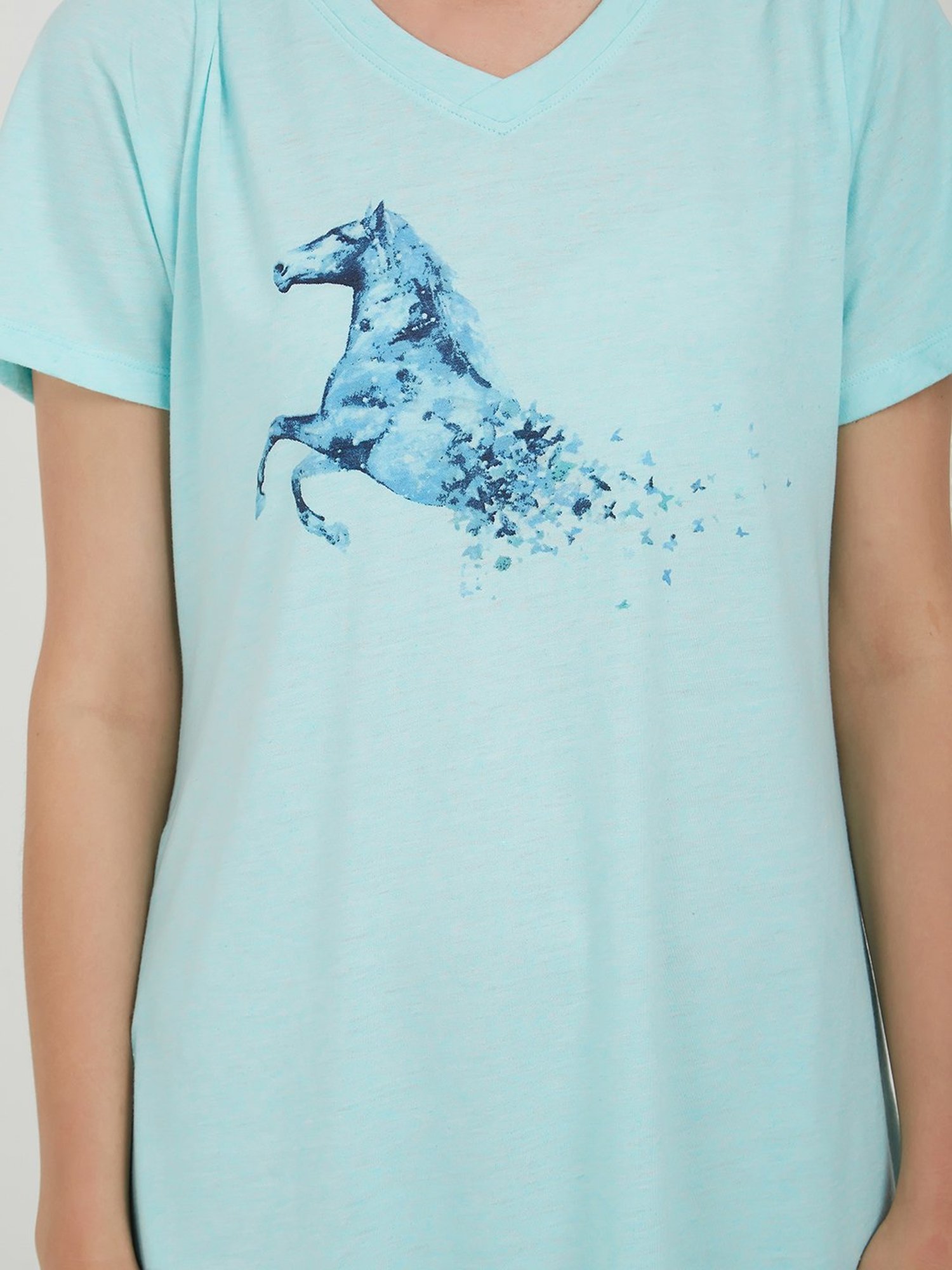 Soie Sky Blue Cotton Printed Sleep T-Shirt