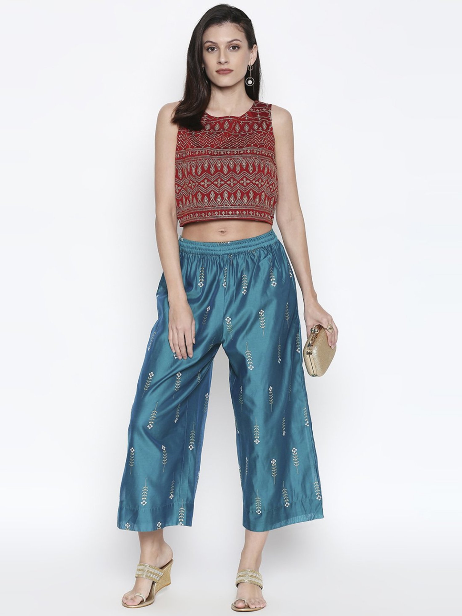 Saffron Threads Black Elasticated Palazzos