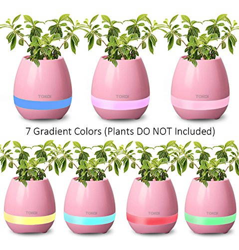 TOKQI Music Flowerpot,Luyuan Touch Plant Piano Music Playing Flowerpot Smart Multi-color LED Light Round Plant Pots Bluetooth Wireless Speaker (whitout Plants)