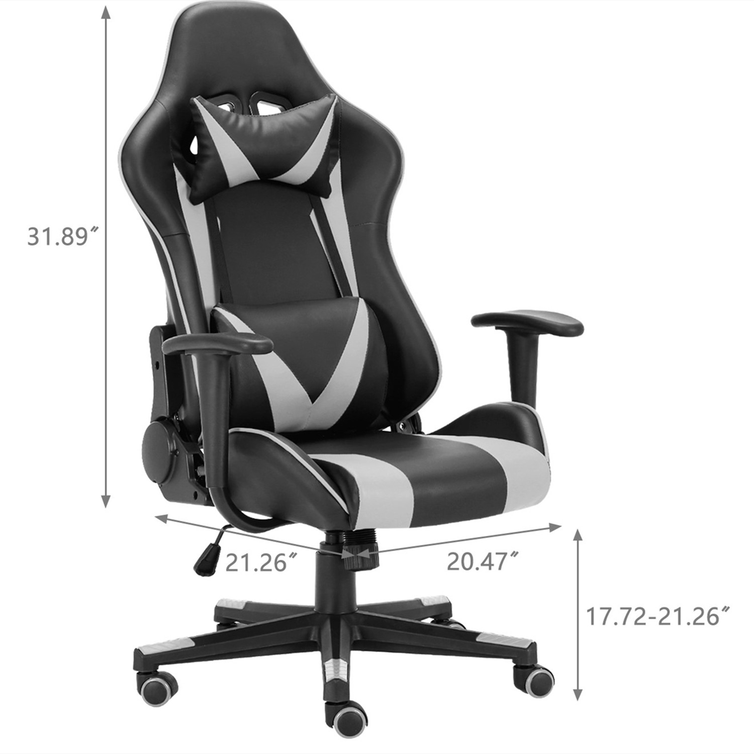 Racing Style Ergonomic Computer Gaming Chair Massage Chair with High-Back Swivel PU Leather, Seat Height Adjustable, and Lumbar & Head Support