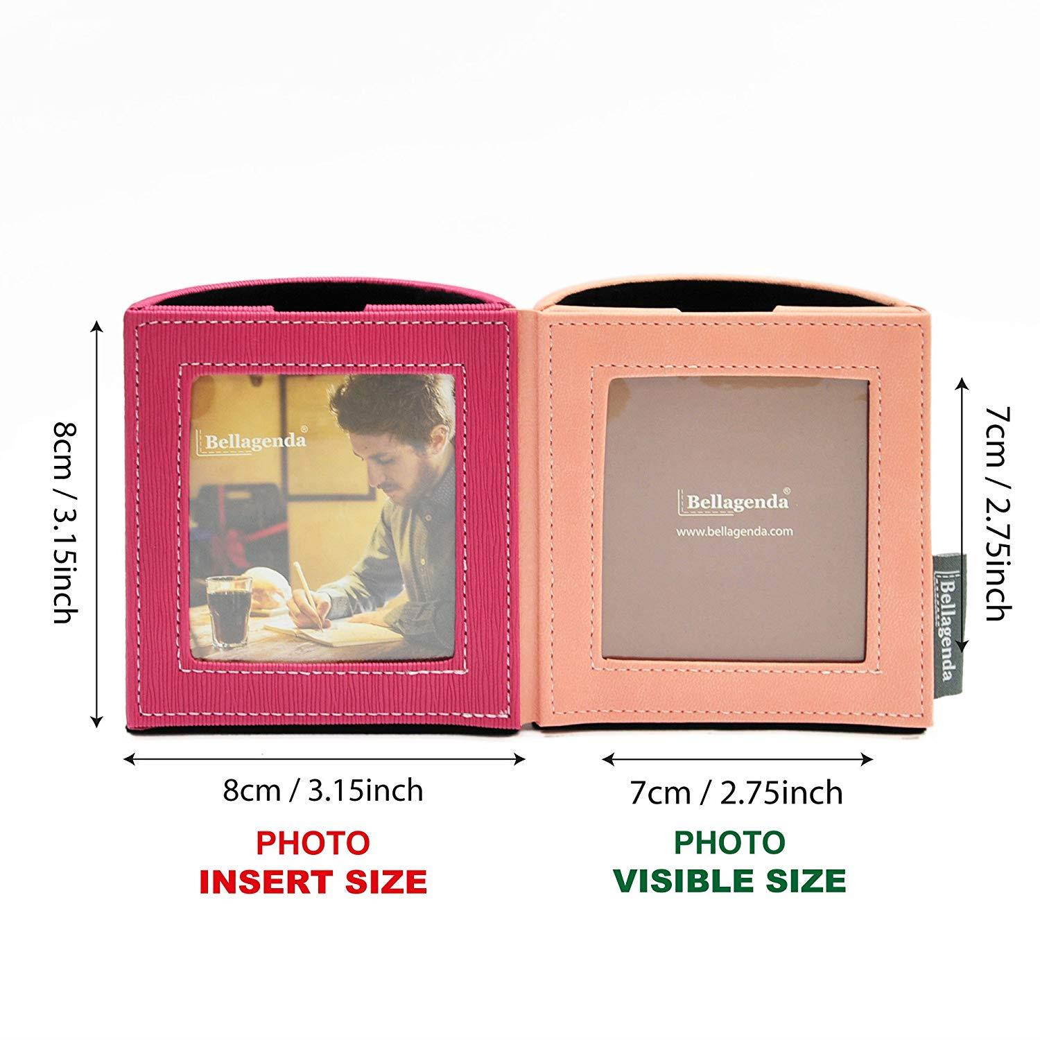 Pen Pencil Holder with Photo Frames | Desk Organizer | Desk Decoration | Multi Function Desk Stationery | Space Saver | 2 Picture Frames | Handicraft | PU Leather & Suede (Rose Pink)
