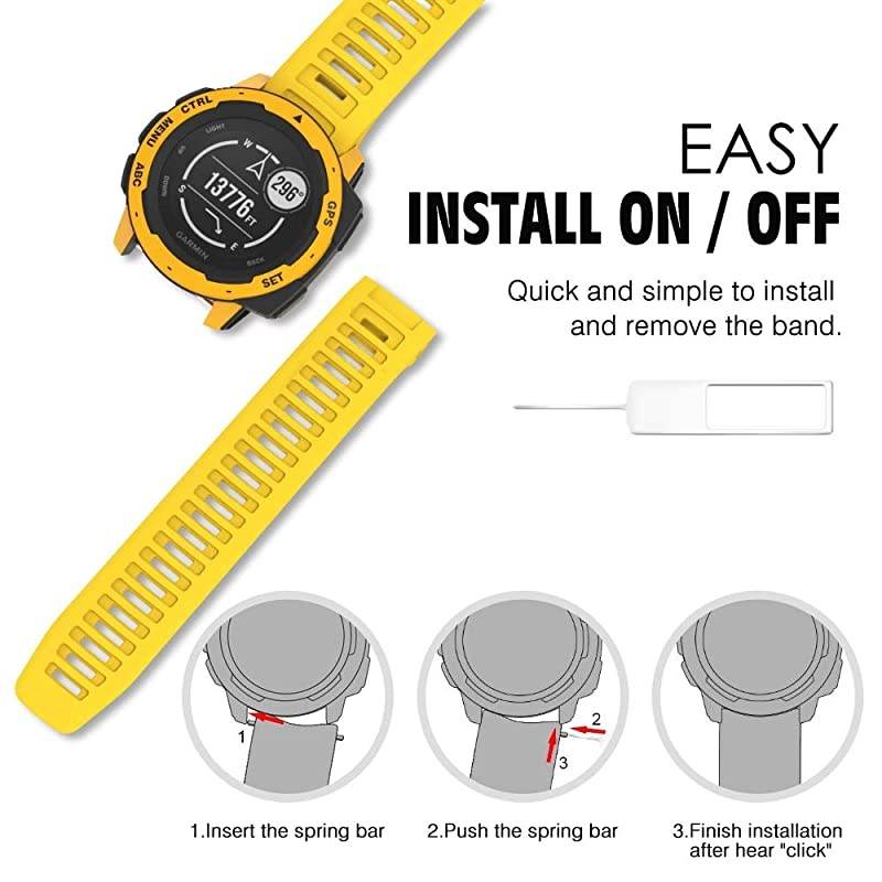 Watch Band Compatible with Garmin Instinct Sports GPS Smart Watch Soft Silicone Adjustable Replacement Strap Fit Garmin InstinctInstinct TideInstinct Tactical Yellow