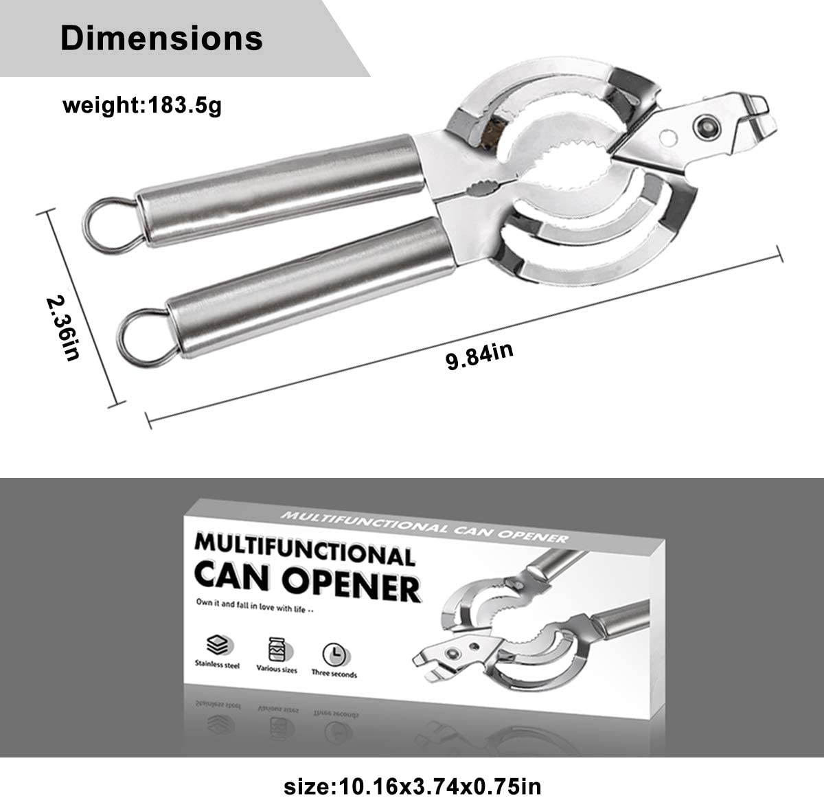 8-in-1 Bottle Opener, Multifunction Can Opener ,Manual Can Opener,Can Top Remover,Bottle Can and Jar Grip Opener Can opener with Smooth Edge, Nut Cracker, for Seniors with Arthritis,Weak Hands