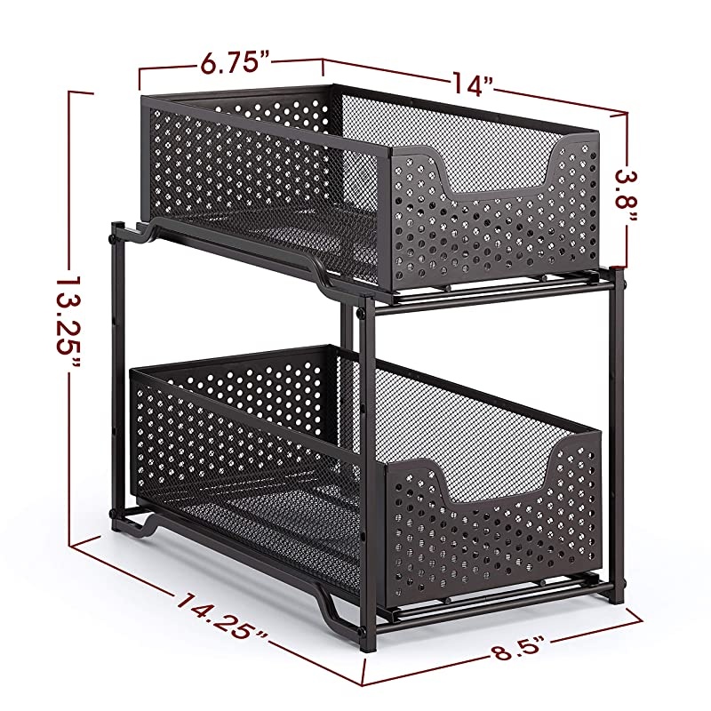 Stackable 2Tier Under Sink Cabinet Organizer with Sliding Storage Drawer Bronze
