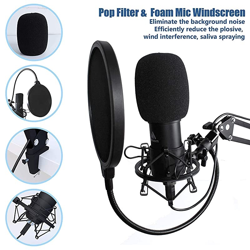 USB Microphone Kit 192KHZ24BIT Plug Play  AUA04 USB Computer Cardioid Mic Podcast Condenser Microphone with Professional Sound Chipset for PC Karaoke YouTube Gaming Recording