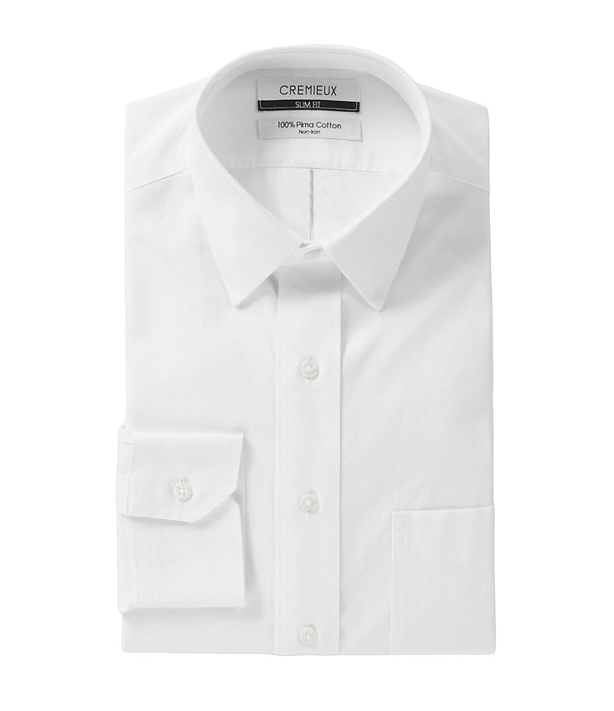 Gold Label Roundtree & Yorke Solid Non-Iron Fitted Point-Collar Dress Shirt with French Cuffs