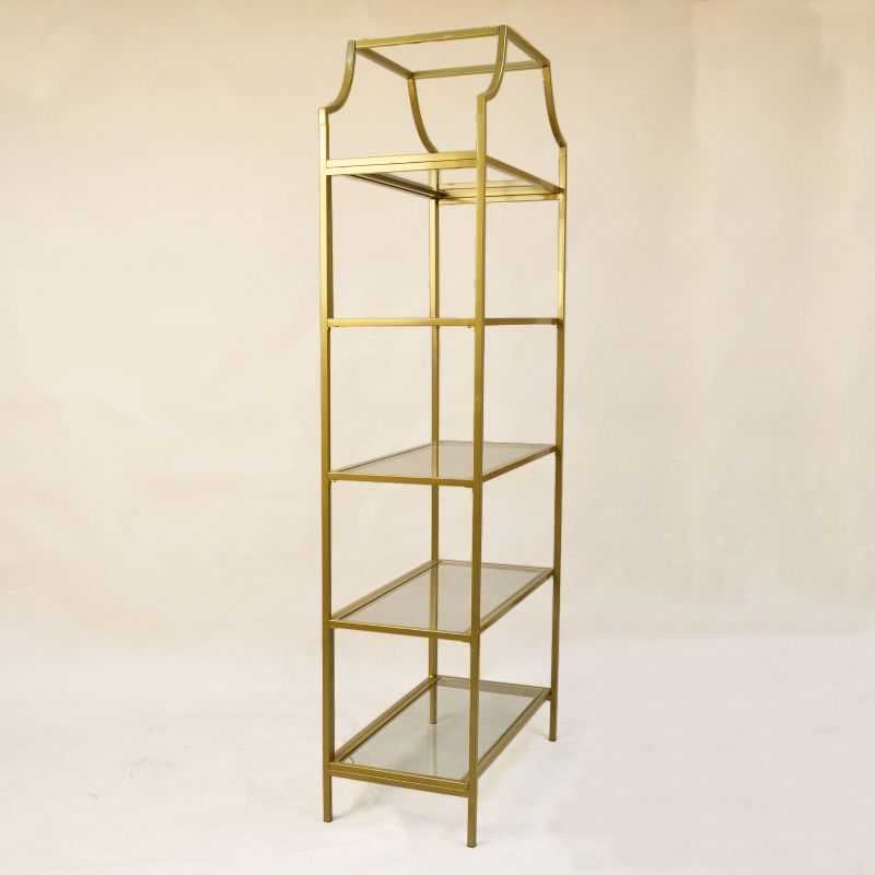 70.625" Palmer 5 Tier Glass Shelf Bookcase Gold - Carolina Chair & Table